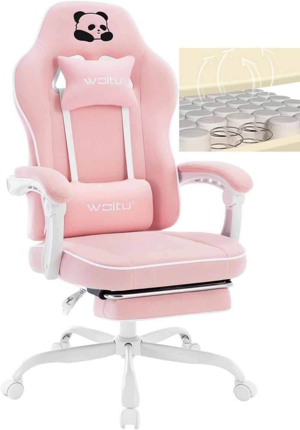 GAMINGSTUHL mit Taschenfederkissen, Netzstoff, Rosa - Weiß/Rosa, Textil/Metall (70/125.5/70cm) - Woltu