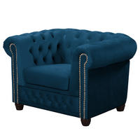 SESSEL - Buchefarben/Dunkelblau, Buchenholz/Textil (104/72/86cm) - home24