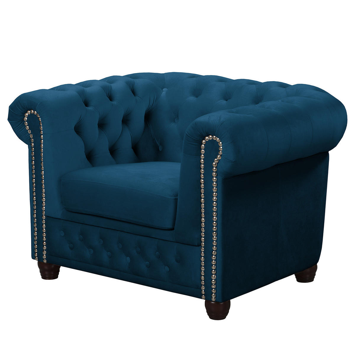 SESSEL - Buchefarben/Dunkelblau, Buchenholz/Textil (104/72/86cm) - home24