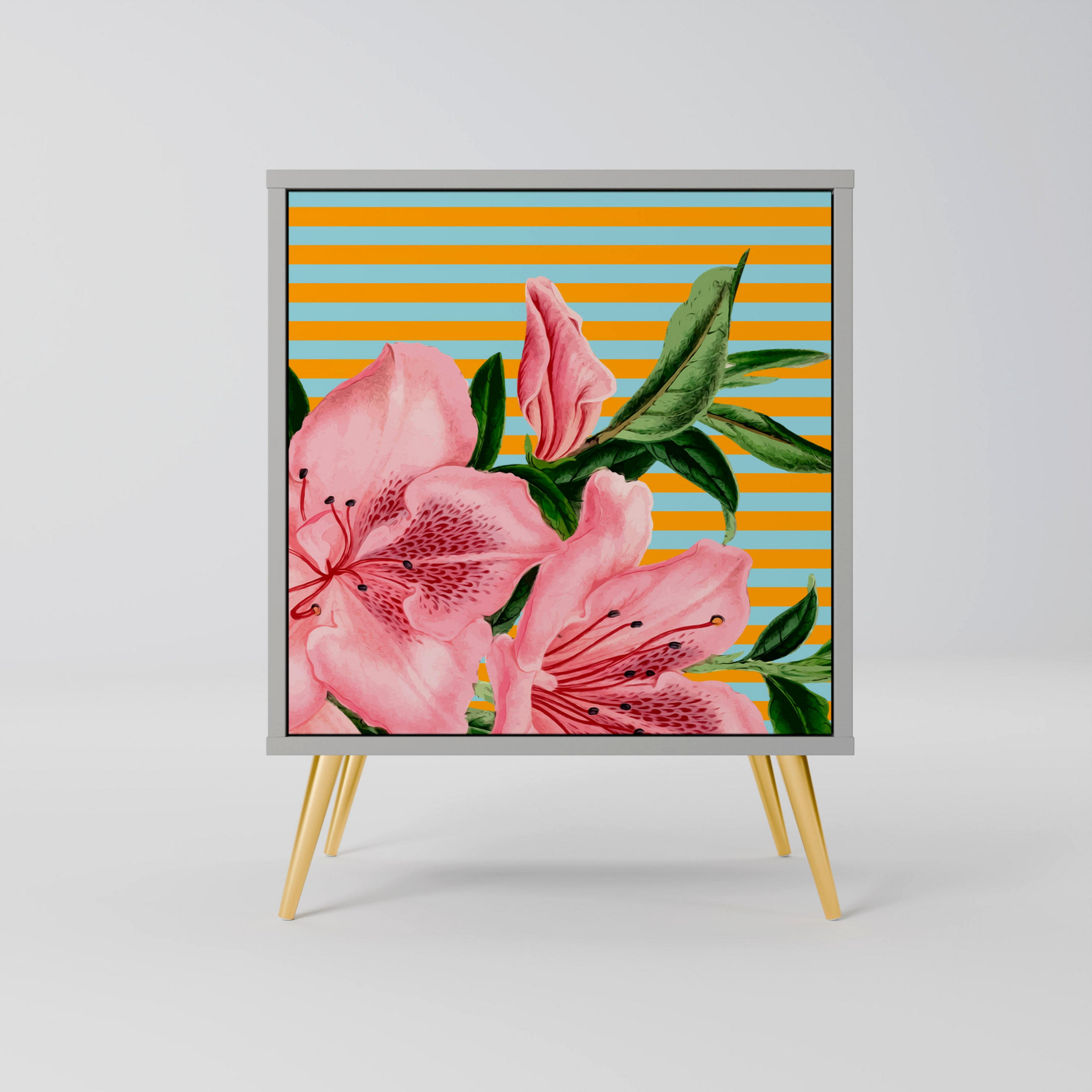 SIDEBOARD FRAGILE BEAUTY, Grau, 57,5x42x75,5 cm, Goldfarbene Metallfüße - Goldfarben/Multicolor, Holzwerkstoff/Metall (57.5/75.5/42cm) - SpaceRebels