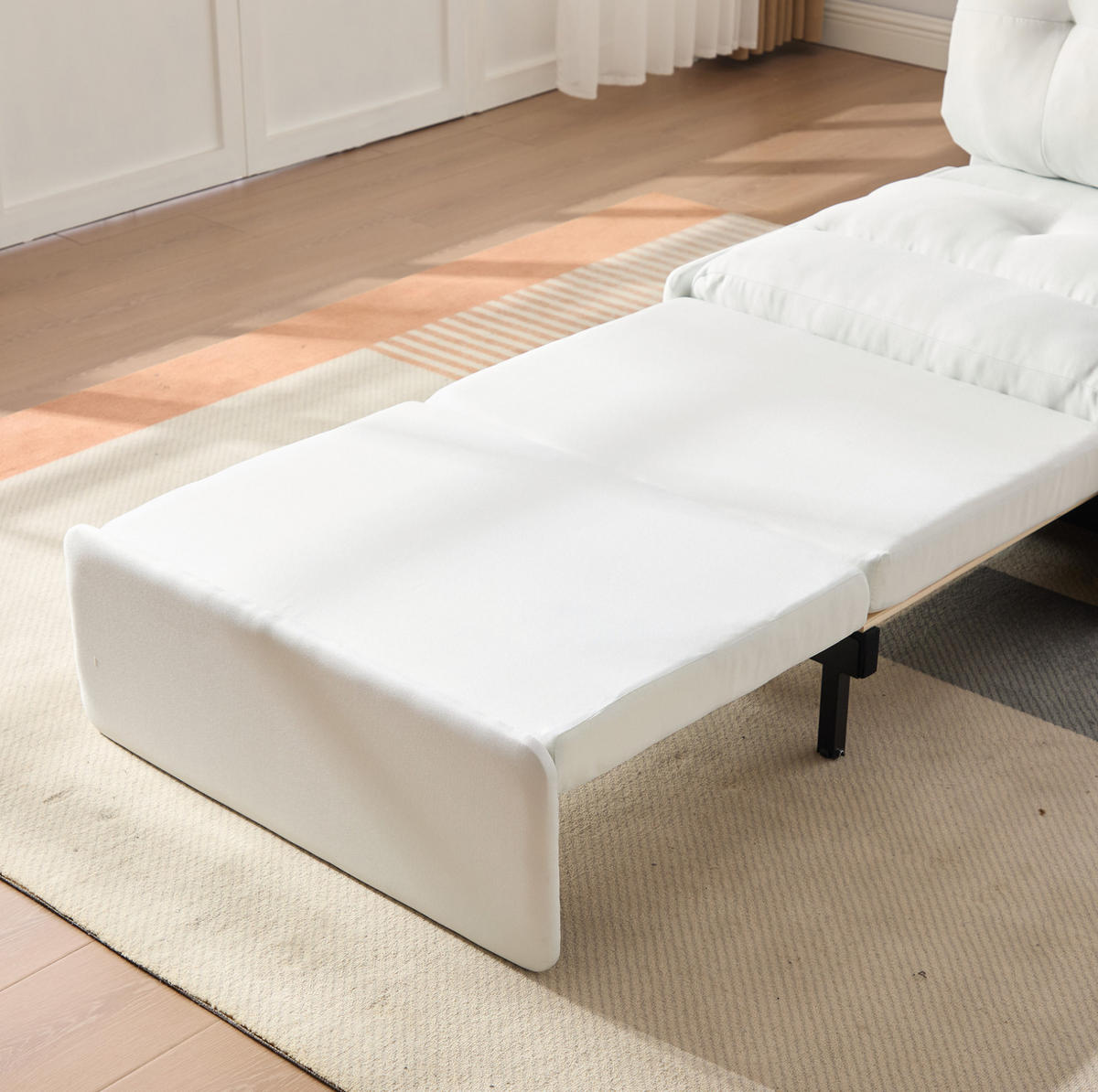 SCHLAFSESSEL 81,5/195/90 cm als 2-in-1 Ausziehbett mit Leinenbezug und Seitentaschen, Weiß - Weiß, Kunststoff (195/90/81.5cm) - Redom
