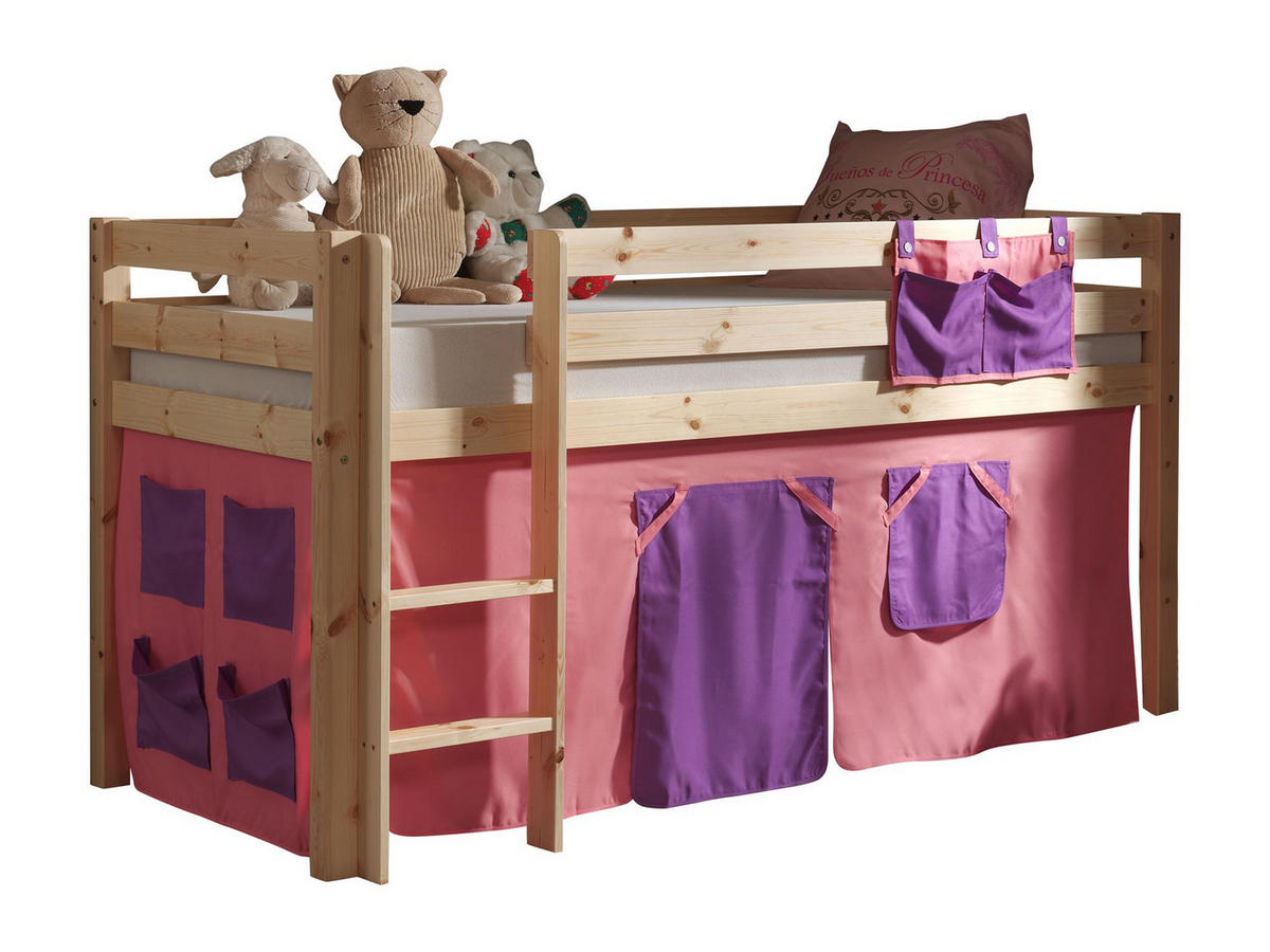KINDERBETT Karolina 210x114x106 Massivholz Natur Textilset Bella - Violett/Kieferfarben, Holz (90/200cm) - 58aufmkessel