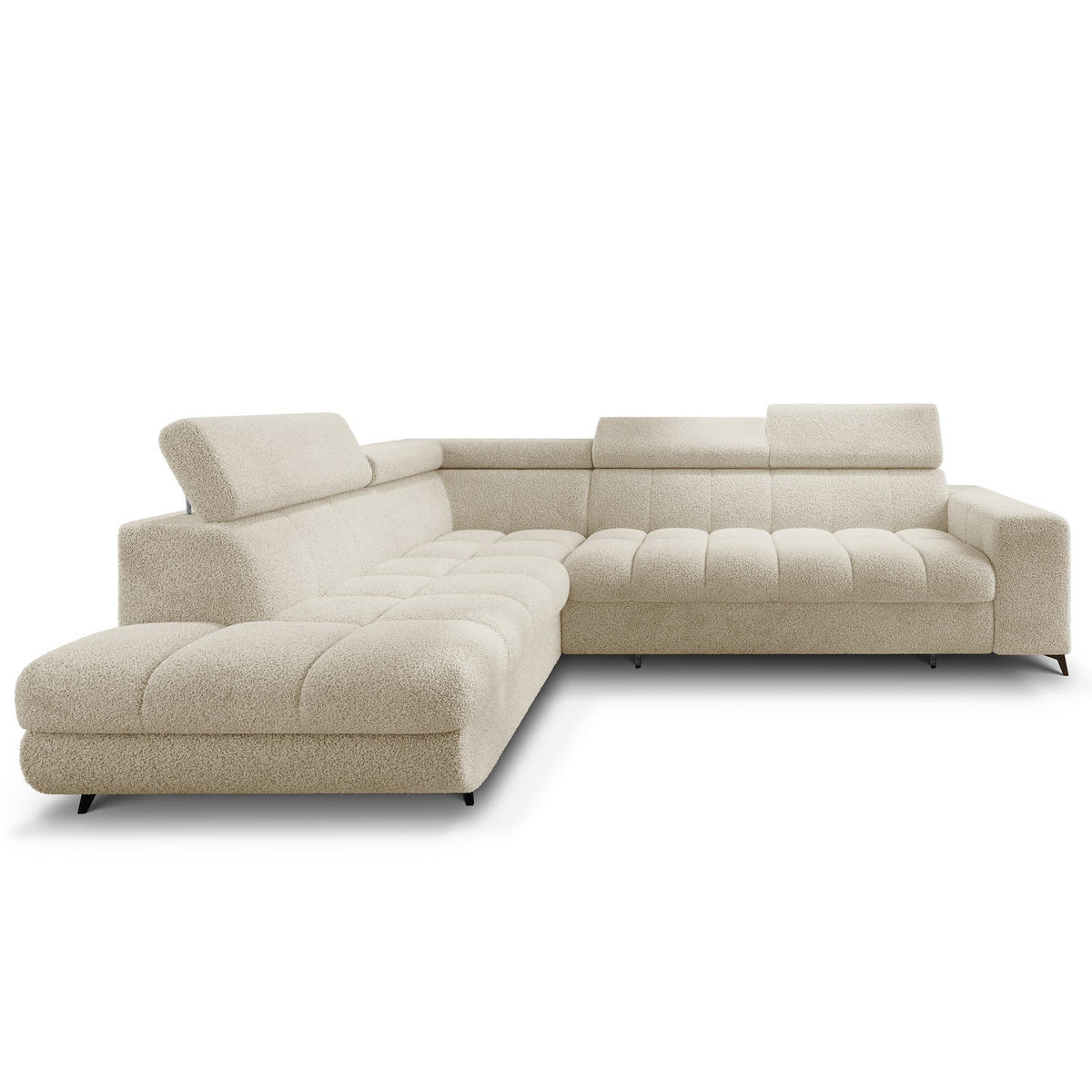 ECKSOFA MORIVA Q L-S Creme Boucle-Stoff mit Schlaffunktion - Creme, Holzwerkstoff/Textil (253/190cm) - MASSENO