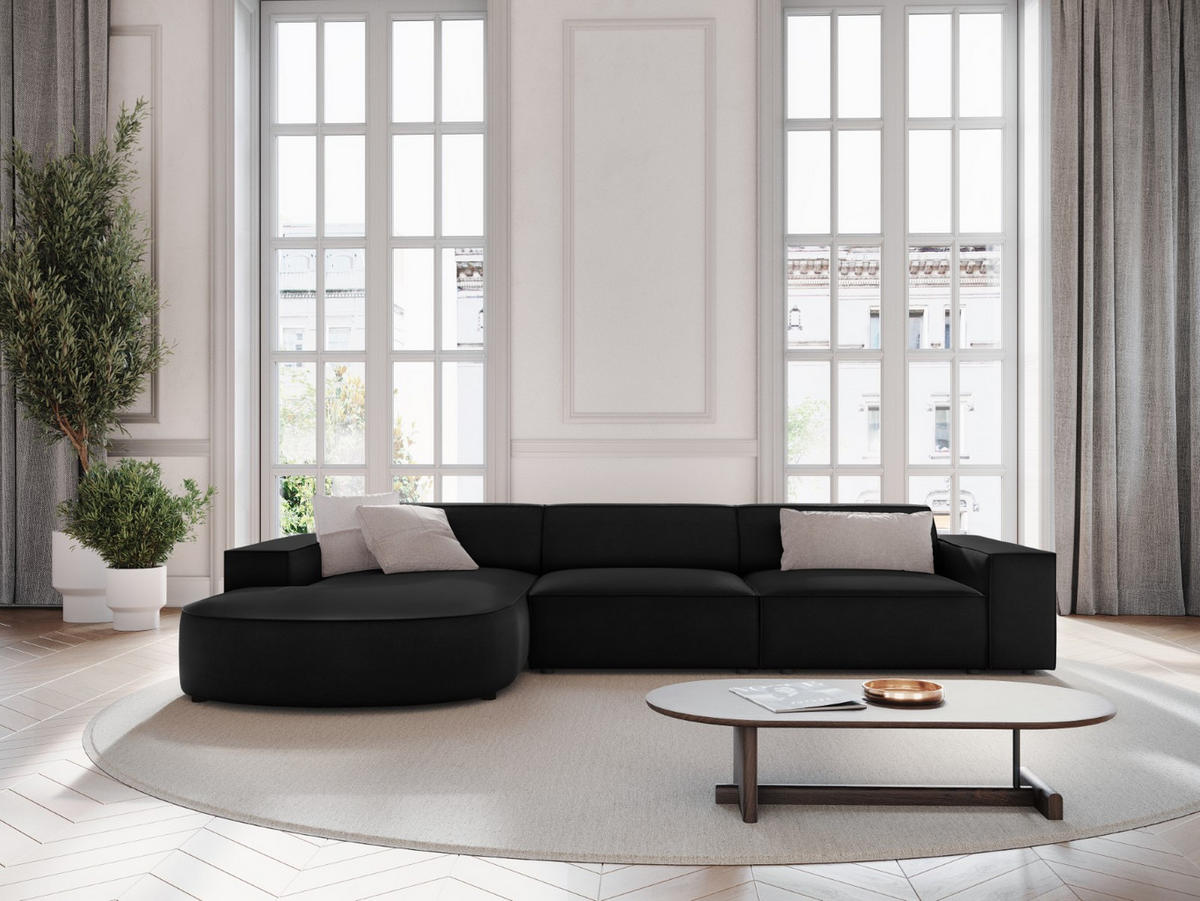 ECKSOFA links Jodie aus Samt schwarz 4 Sitzplätze - Schwarz, Textil (166/284cm) - Micadoni