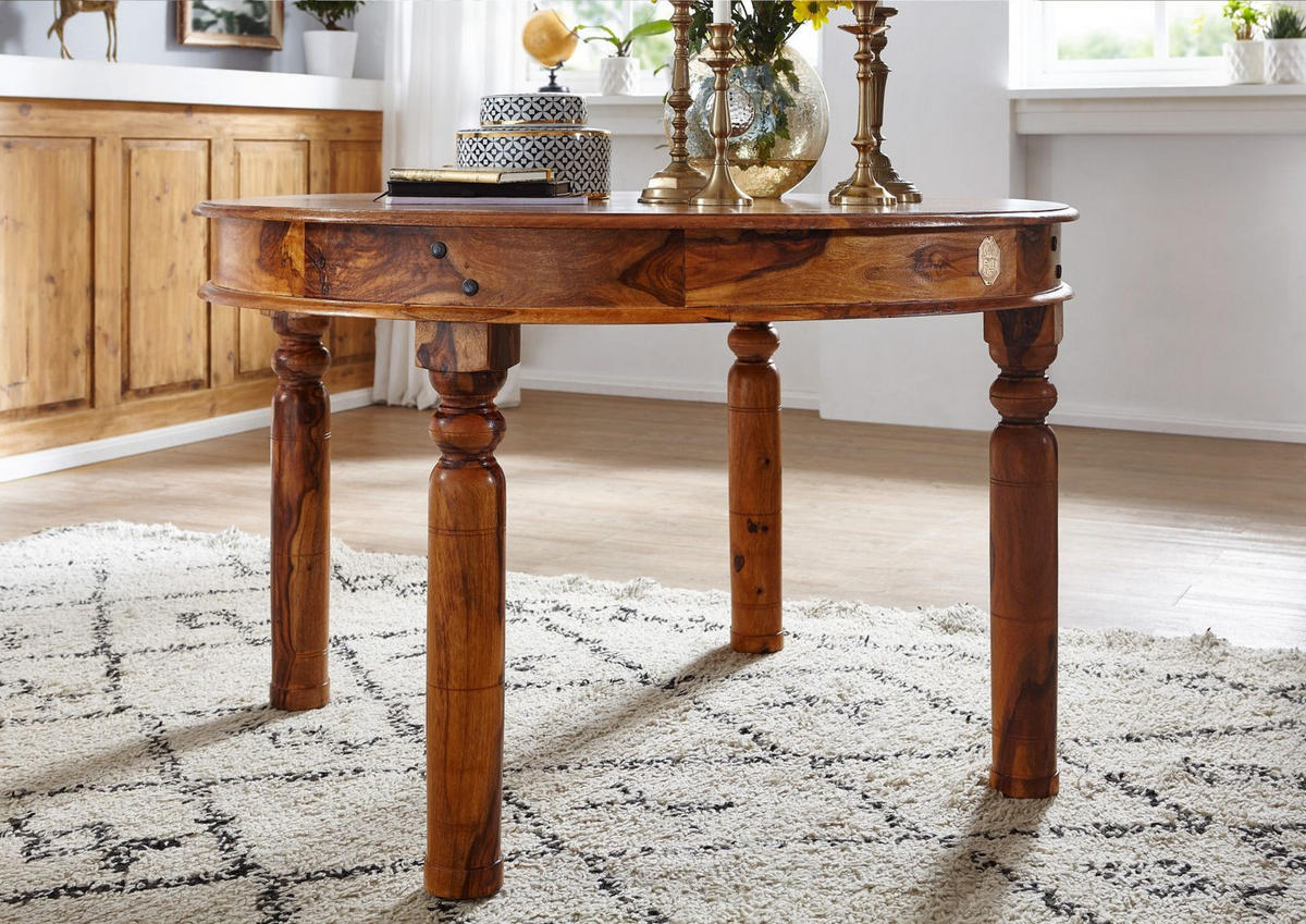 ESSTISCH rund Akazie 120x120x76 honig lackiert OXFORD #0332 - Braun, Holz (120/120/76cm) - Massivmoebel24