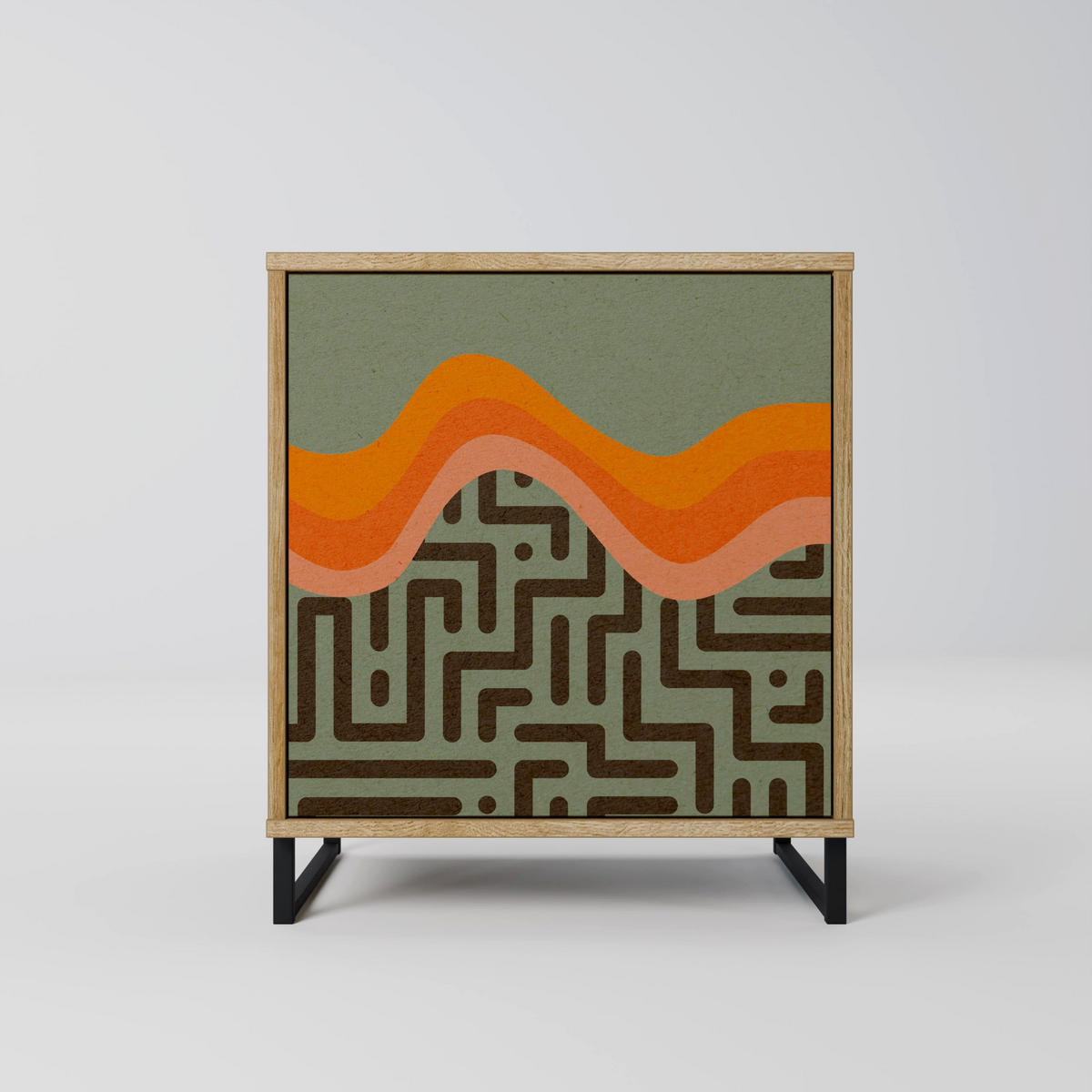 SIDEBOARD SIMPLE SOLUTIONS, Eichefarben, 57,5x42x70,5 cm, Schwarze Metall-Sternfüße - Eichefarben/Multicolor, Holzwerkstoff/Metall (57.5/70.5/42cm) - SpaceRebels