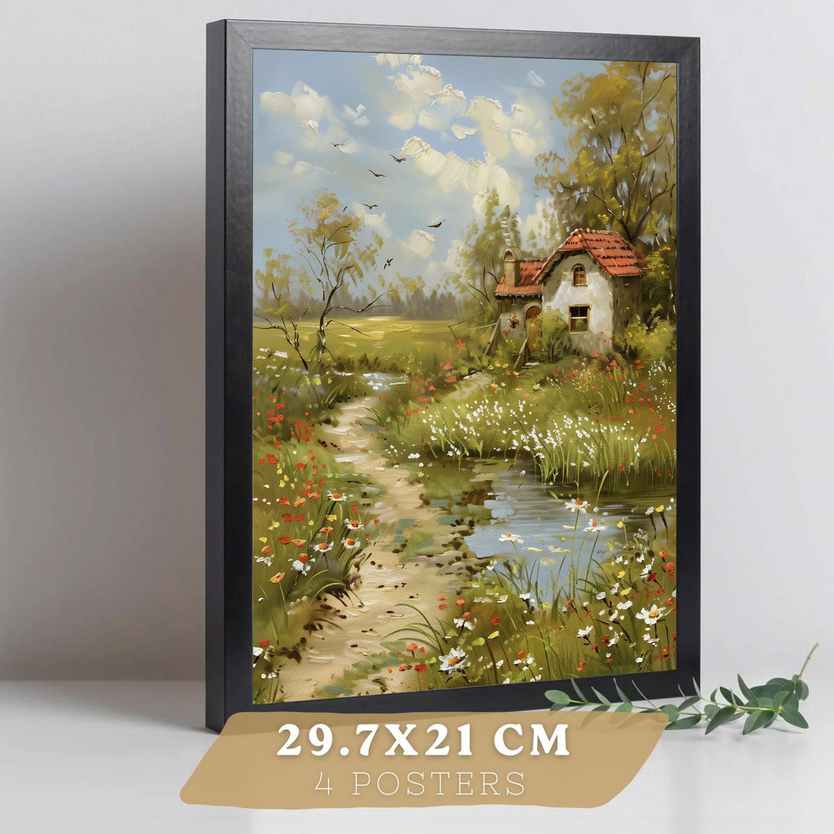 PLAKAT Sada 4 Jaro A3 Černý rám - černá, papír (29.7/1/42cm) - Nacnic