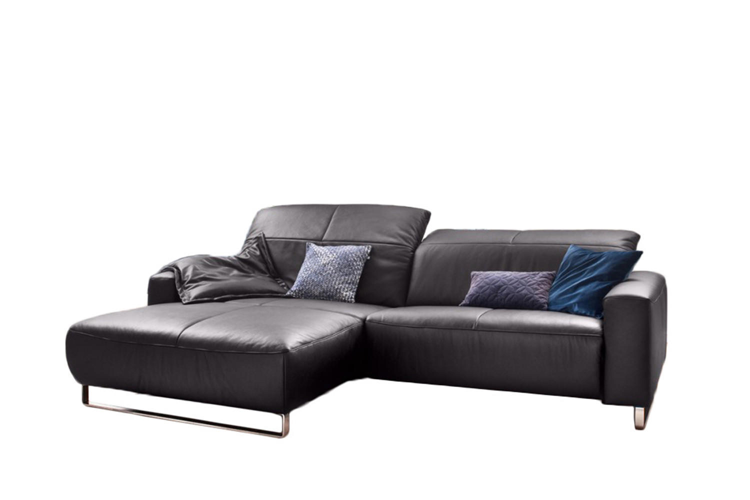 ECKSOFA YORK Taupe Leder - Taupe/Silberfarben, Leder (284/180cm) - KAWOLA