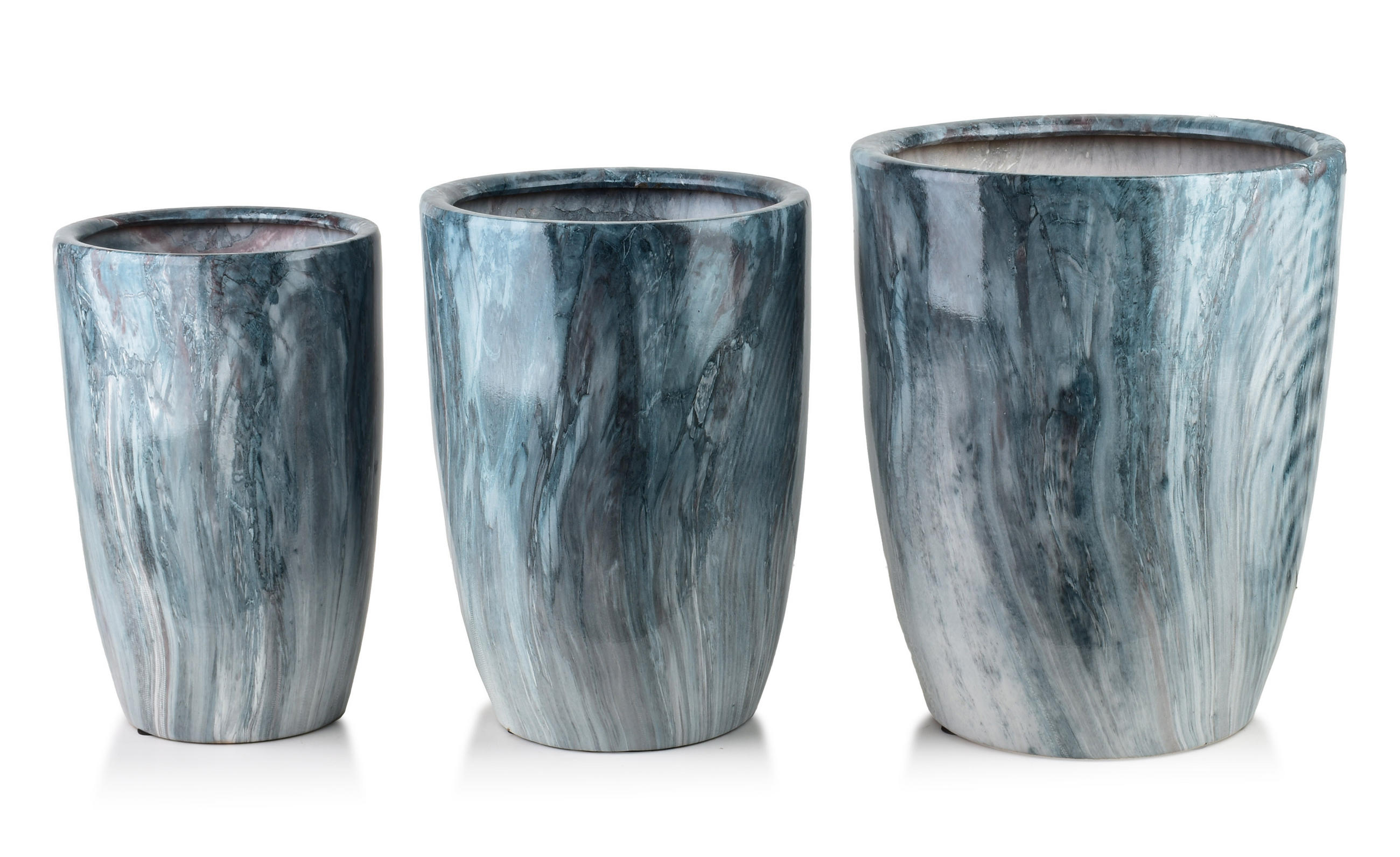 BLUMENTOPF Neva Marble 3er Set Blau 37x37x45,5/30,5x30,5x42,5/24x24x40 cm Keramik - Blau, Keramik (37/45.5cm) - Mondex