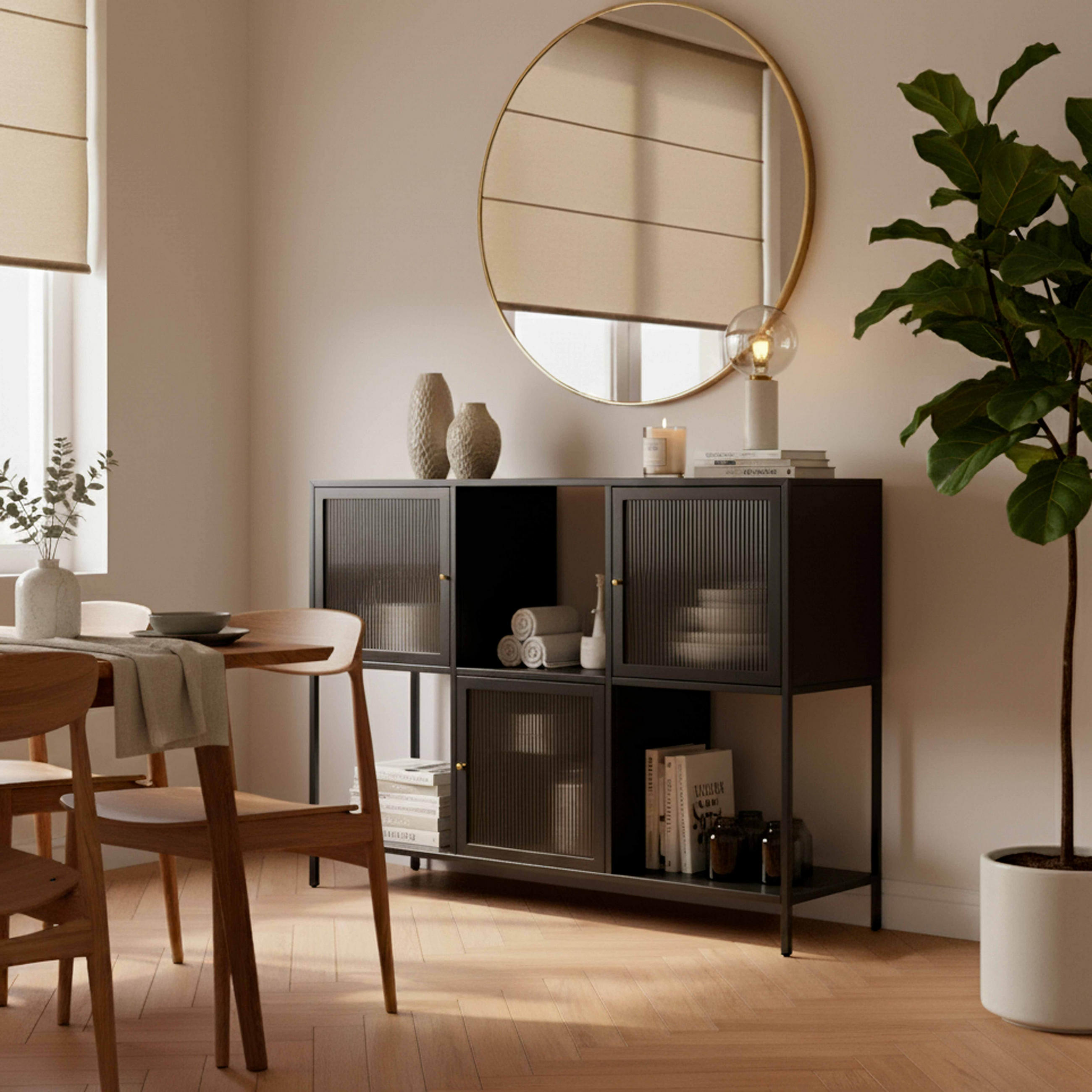 SIDEBOARD, Schwarz - Schwarz, Stein (35/90/120cm) - Oviala