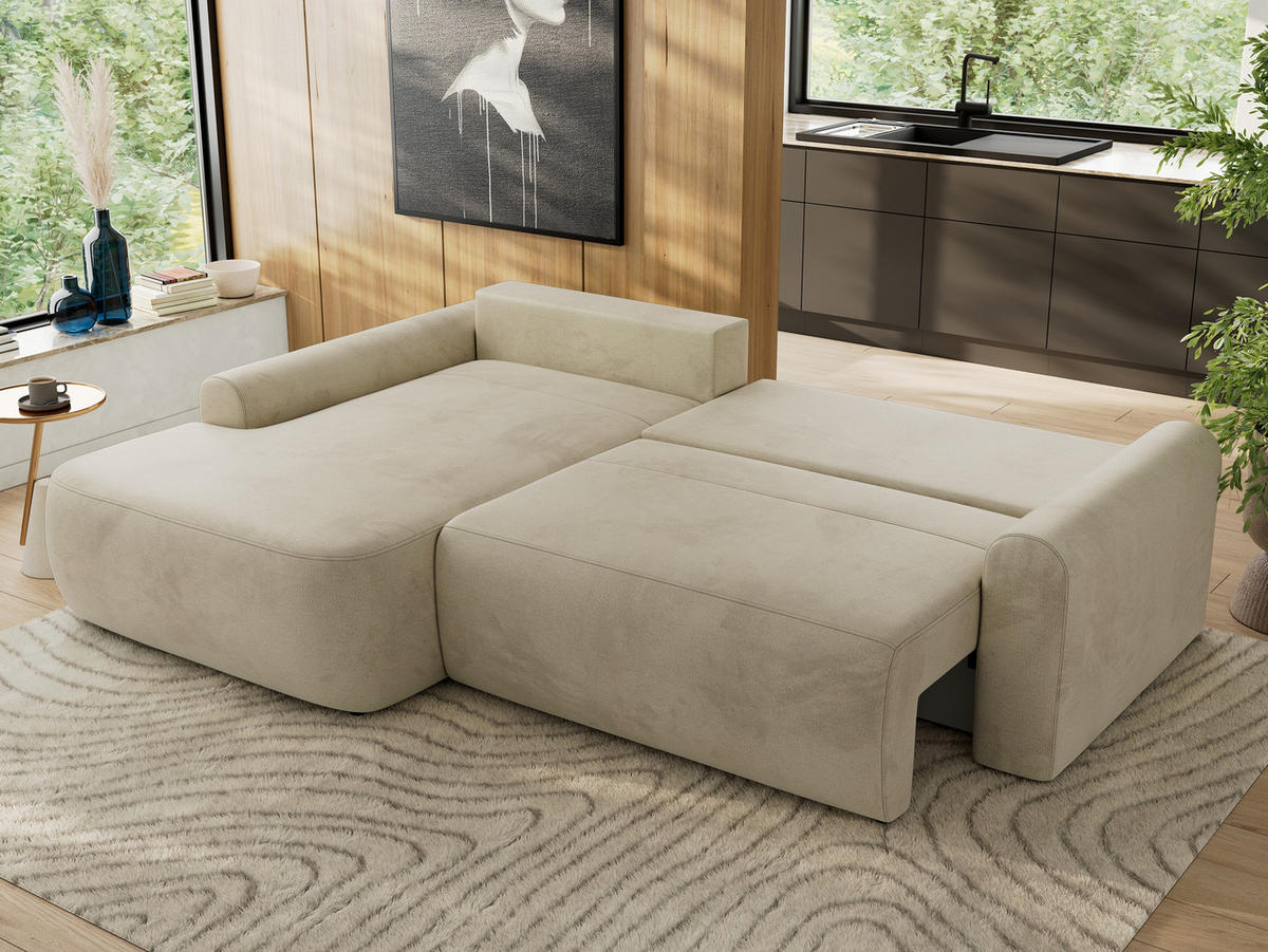 ECKSCHLAFSOFA CUBO L Beige Velvet - links - Beige/Schwarz, Kunststoff/Textil (273/187cm) - MKS