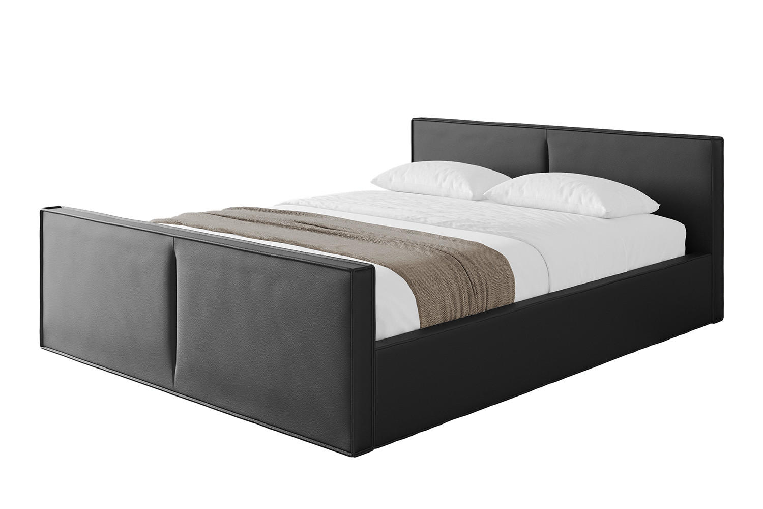 POLSTERBETT mit Bettkasten, Fußteil und Lattenrost, Boxbett ohne Matratze - EMMI-Z-V1 120x200 Schwarz Kunstleder - Schwarz Hochglanz, Holzwerkstoff/Textil (120/200cm) - ALTDECOR