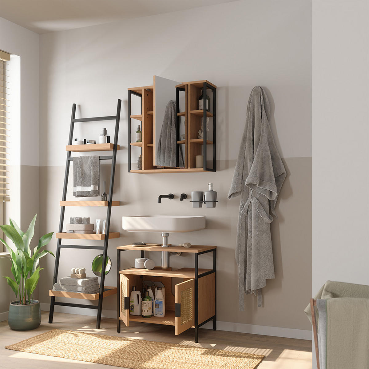 BADMÖBEL-SET Linara, Eiche, mit 2 Teilen - Eichefarben, Holzwerkstoff (60/59/35cm) - Vicco