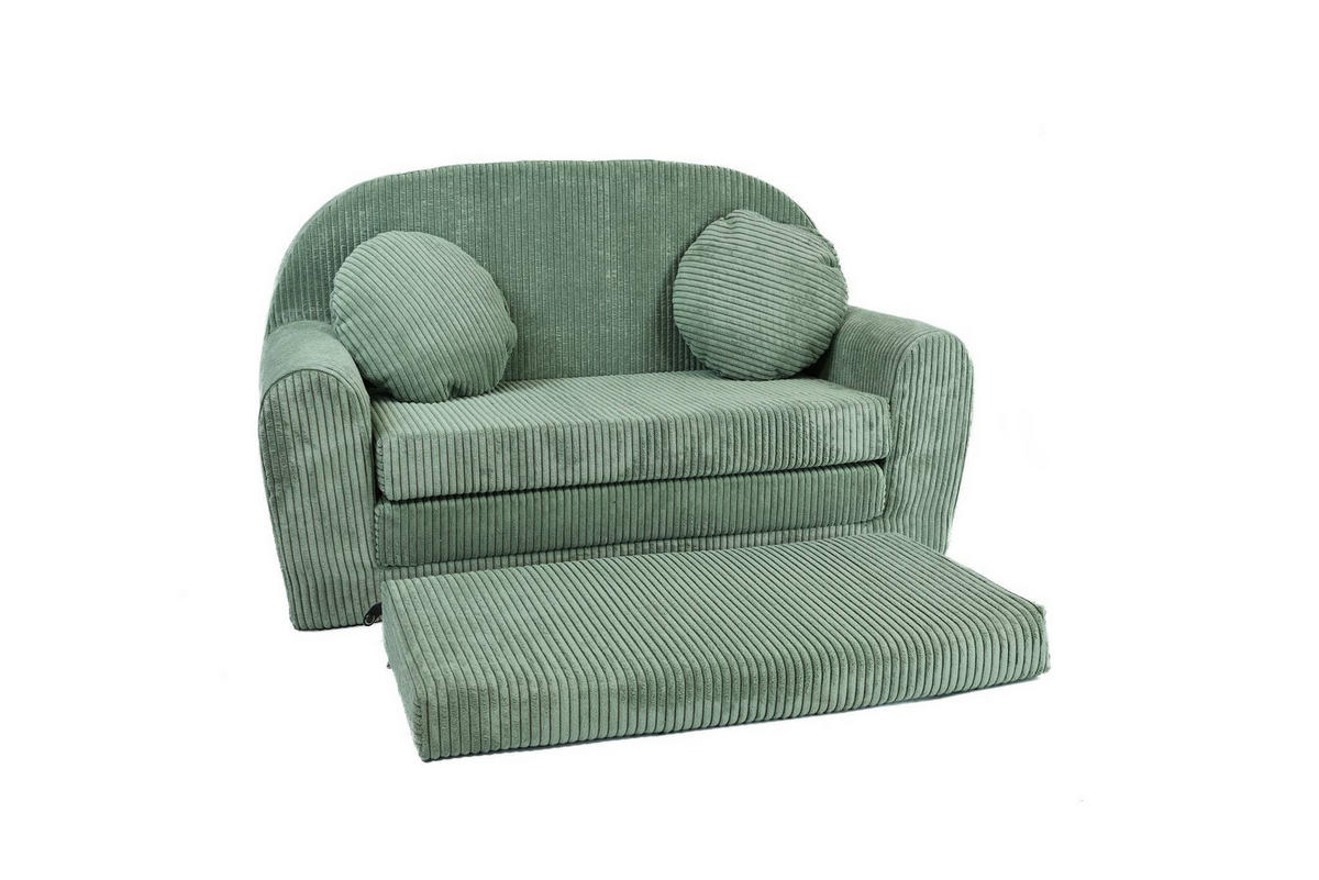 KINDERSOFA MIT VERLÄNGERUNG aus Kuschel-Cord in Hellgrün - Hellgrün, Textil (100/60/50cm) - Fortisline