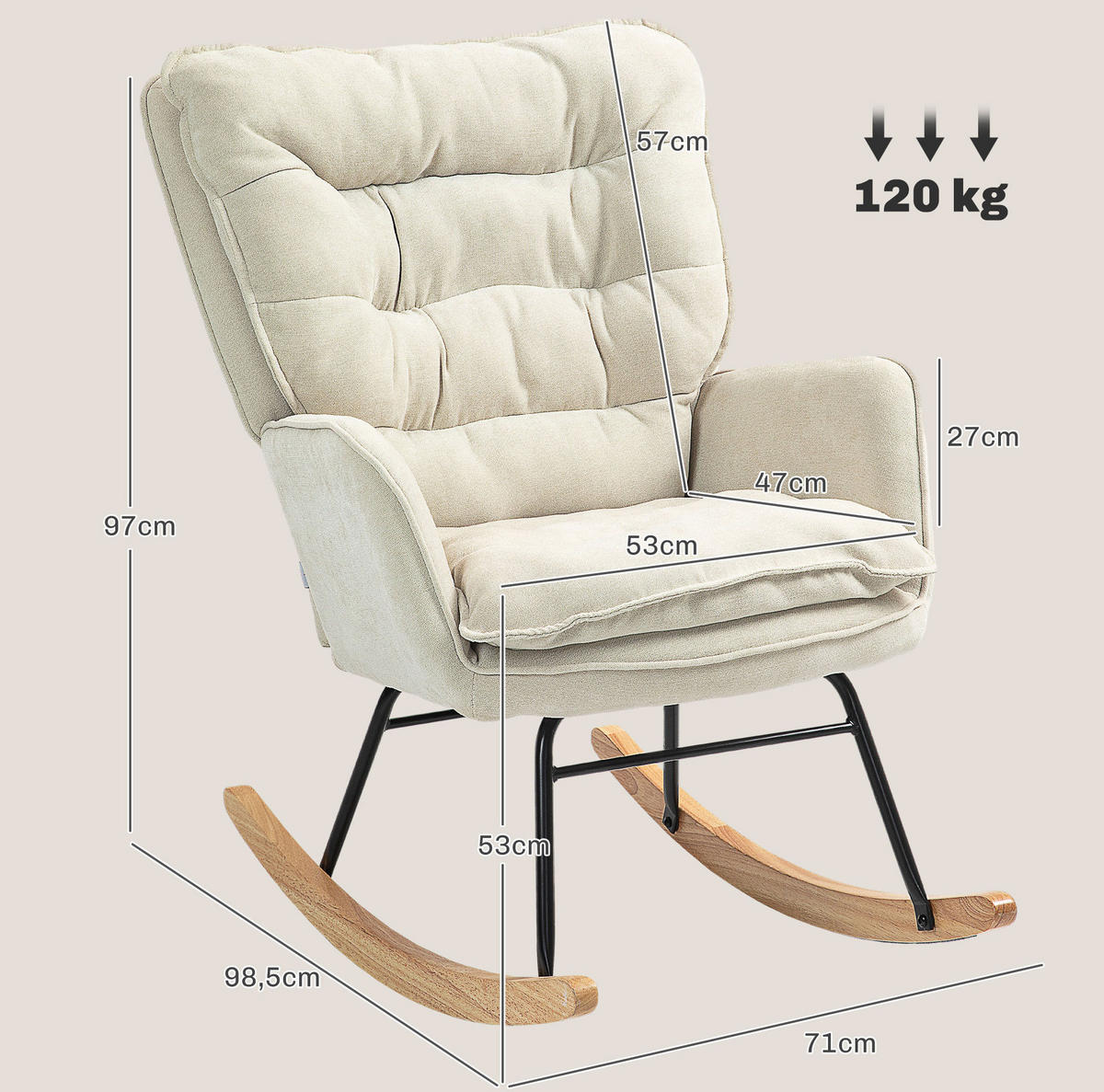 SCHAUKELSTUHL 71/98,5/97 cm in Beige mit Chenilleoptik und hoher Rückenlehne - Beige, Textil (98.5/97/71cm) - Flora Grace