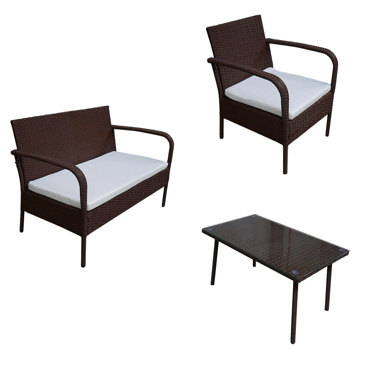 GARTENMÖBEL Lipari Braun und Elfenbein 4 Plätze - Braun, Kunststoff - Happy Garden