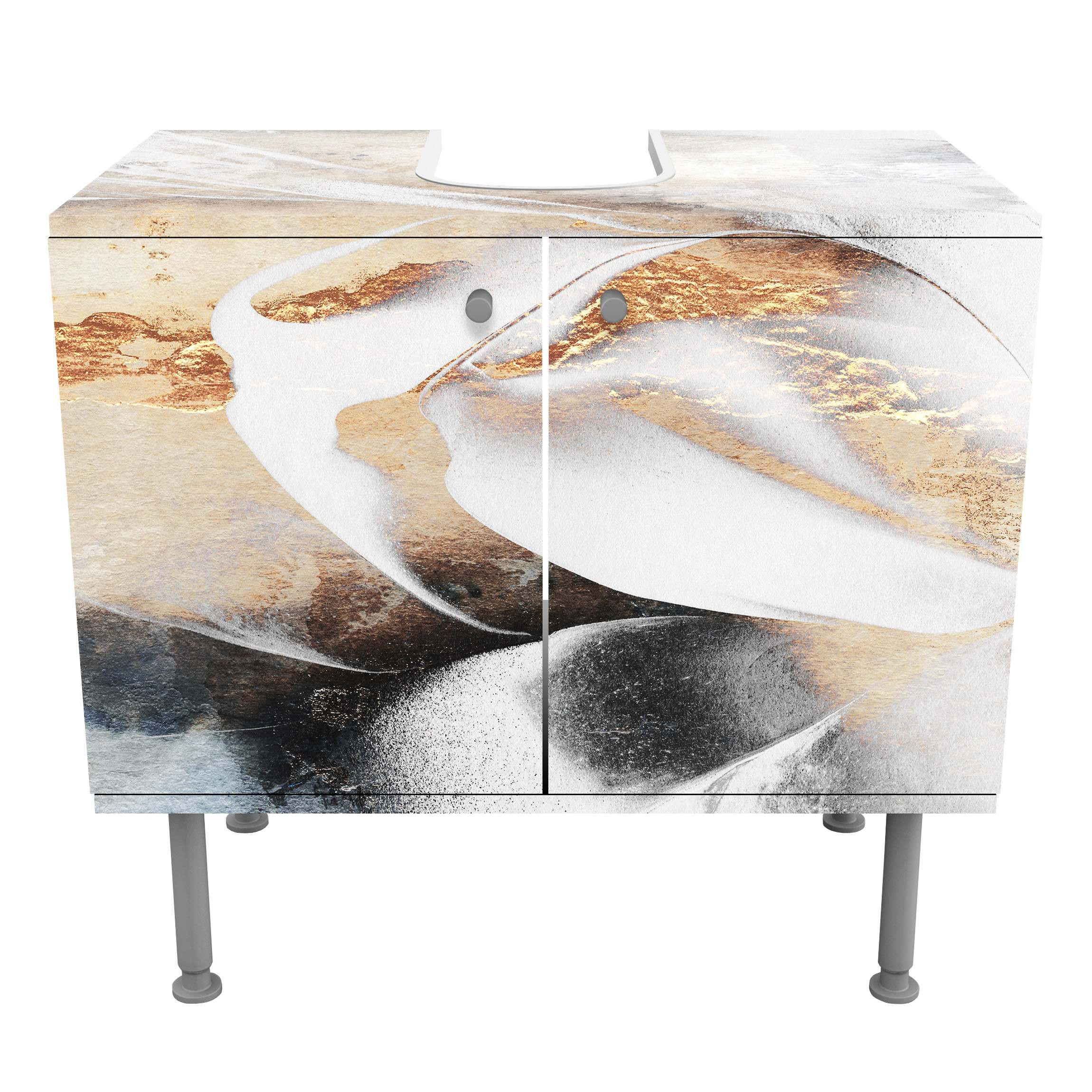 WASCHBECKENUNTERSCHRANK Goldene abstrakte Wintermalerei 60/55/35 cm - Goldfarben, Holzwerkstoff (60/55/35cm) - Bilderwelten