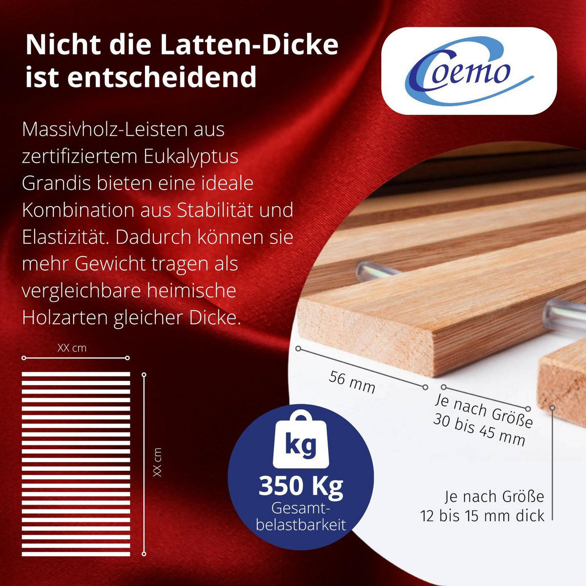 ROLLROST DELUXE Lattenrost belastbar bis 350 kg 70/200 cm - Naturfarben, Holz (70/200cm) - Coemo