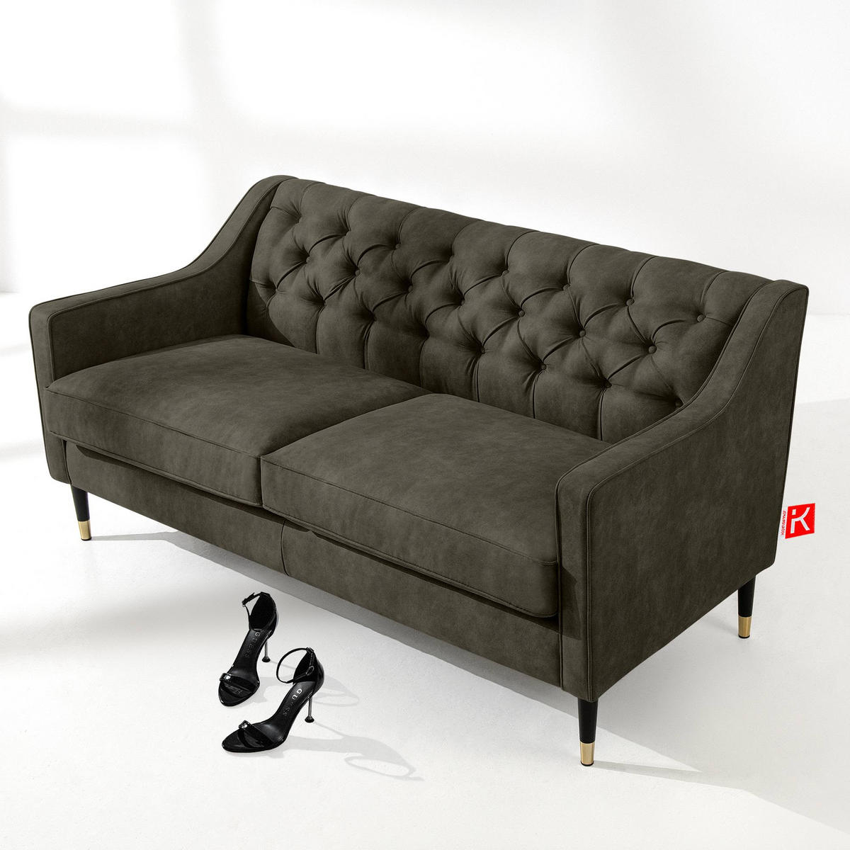 2-SITZER-SOFA NOMUS gesteppt, Graphitfarben - Wengefarben/Graphitfarben, Holzwerkstoff (170/78/80cm) - KONSIMO®