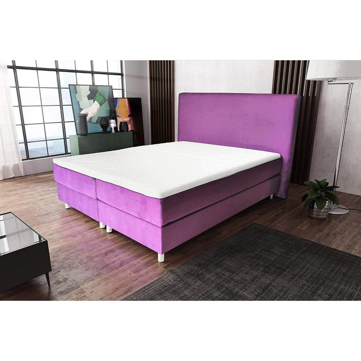 BOXBETT AMELIA mit Luxus 7-Zonen Taschenfederkernmatratze oder Bonellfederkernmatratze in Härtegrad H2, H3, H4 viele Farben und Größen - Violett, Holz/Holzwerkstoff (160/200cm) - Best For Home