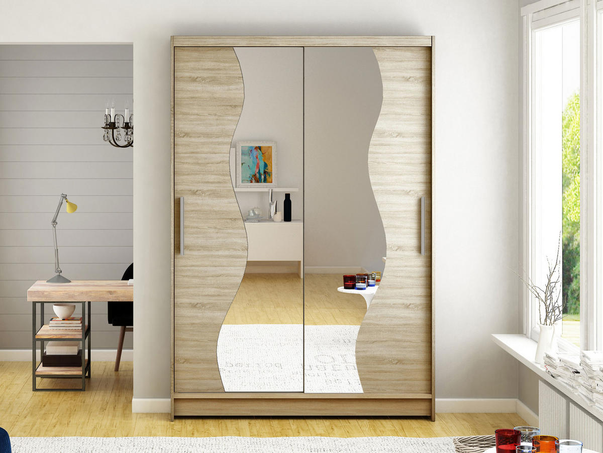 KLEIDERSCHRANK Miami S - Silberfarben/Sonoma Eiche, Holzwerkstoff/Kunststoff (120/200/58cm) - MIRJAN24