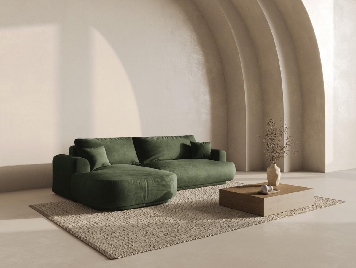 SCHLAFSOFA modular mit Bettkasten links Ella aus Samt grün 5 Sitzplätze - Grün, Textil (174/271cm) - Micadoni