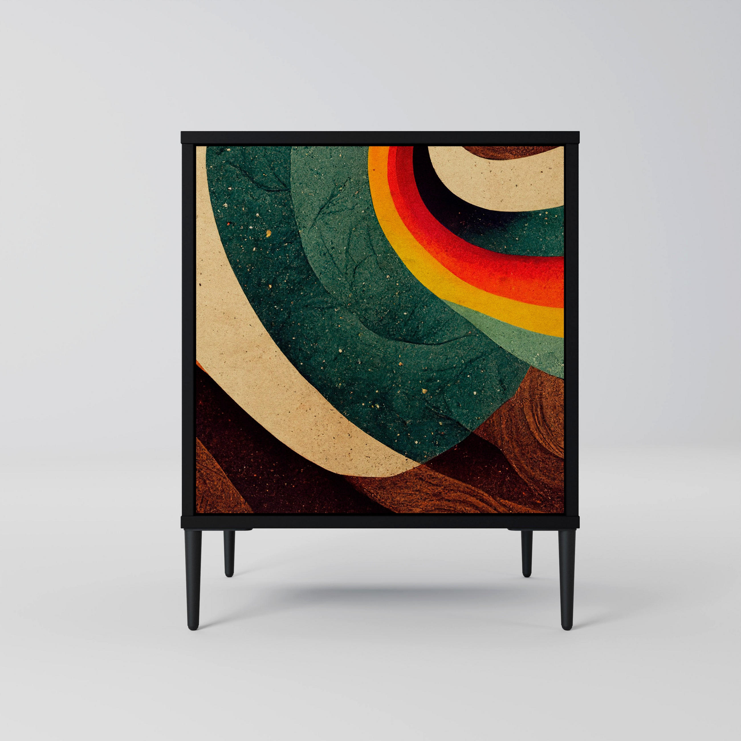 SIDEBOARD COLORFUL STRANDS, Schwarz, 57,5x42x72,5 cm, Schwarze Metallfüße - Multicolor/Schwarz, Holzwerkstoff/Metall (57.5/72.5/42cm) - SpaceRebels