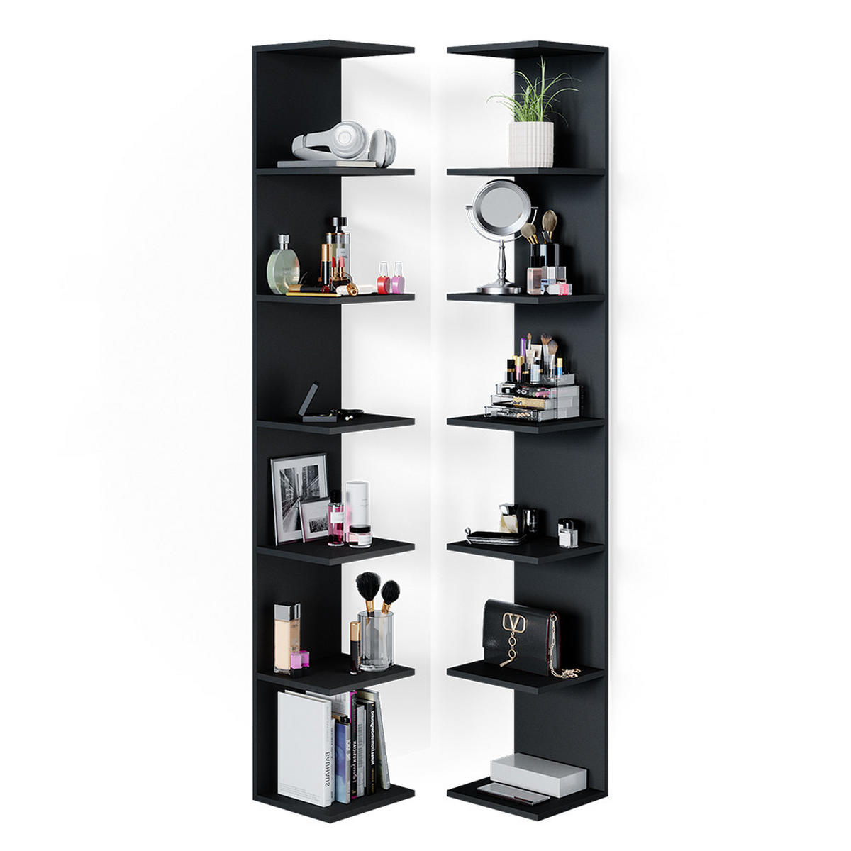 WANDREGAL Paolo Schwarz 30 x 190 cm 2er Set - Schwarz, Holzwerkstoff (30/190/28cm) - Vicco