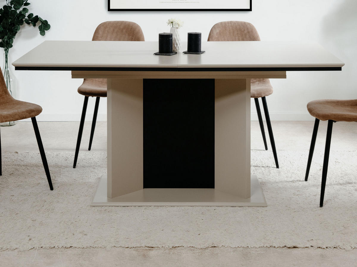 ESSTISCH sand, schwarz, Säulentisch ausziehbar 160 - 200 x 90 cm - Sandfarben/Schwarz, Holzwerkstoff (160/90/76cm) - Furn.Design