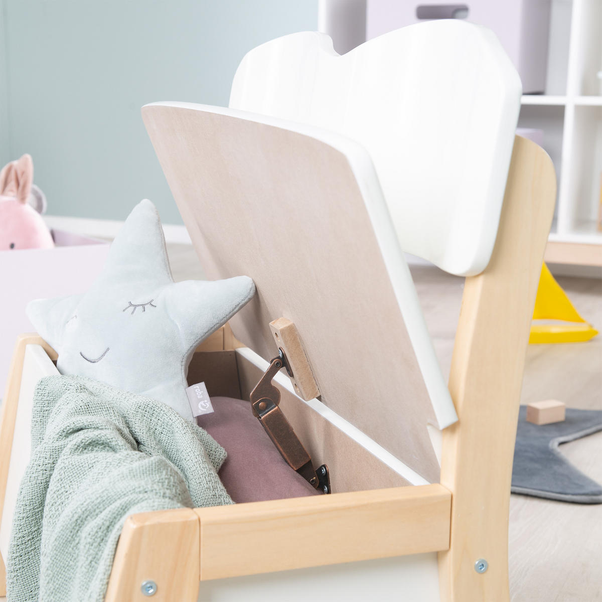 KINDERTRUHENBANK - Naturfarben/Weiß, Holzwerkstoff (61.5/61.5/33.5cm) - Roba