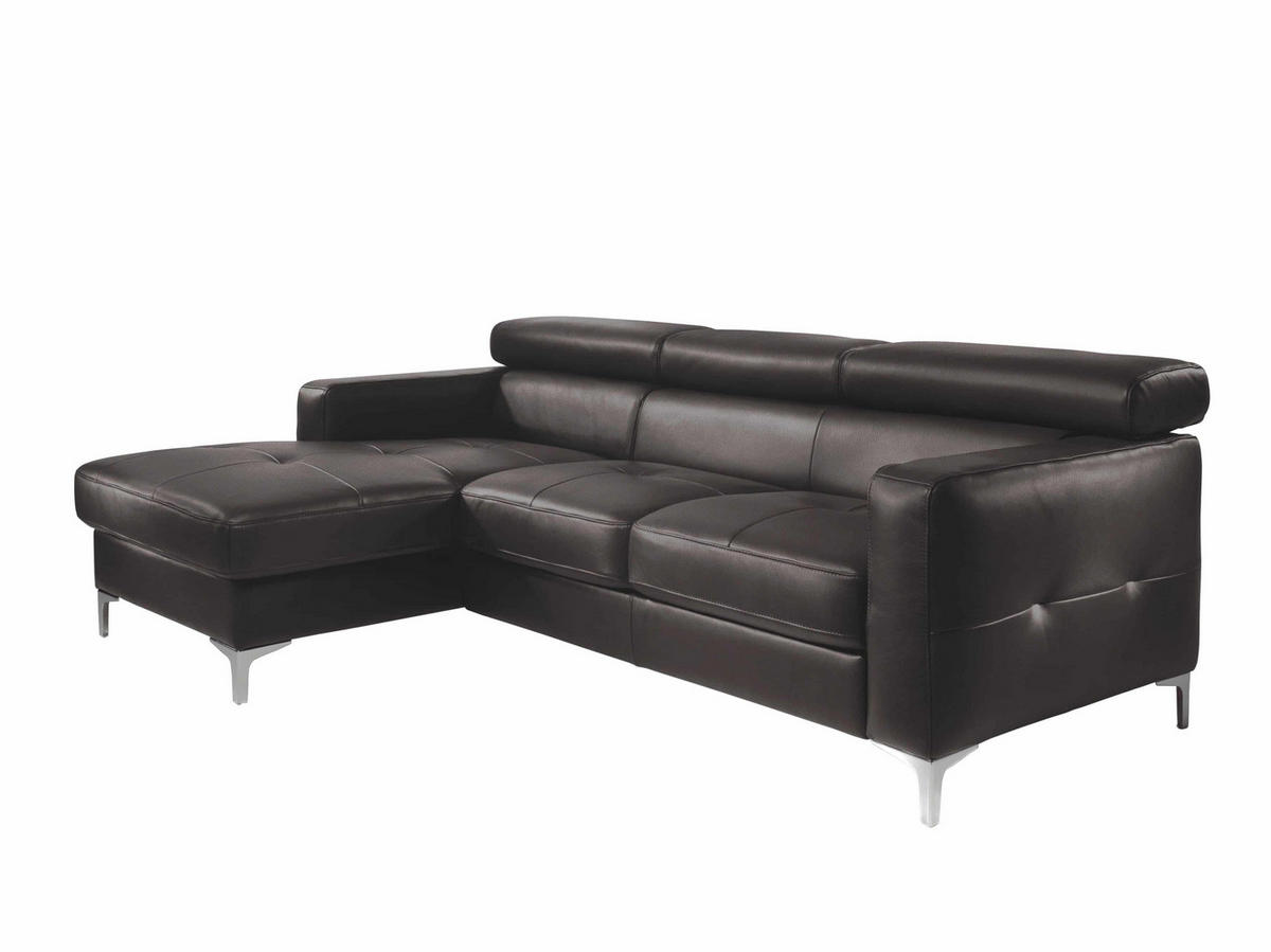 ECKSCHLAFSOFA mit Echtlederbezug, Schlaffunktion & Bettkasten - Chromfarben/Dunkelbraun, Leder/Holz (227/168cm) - Cotta