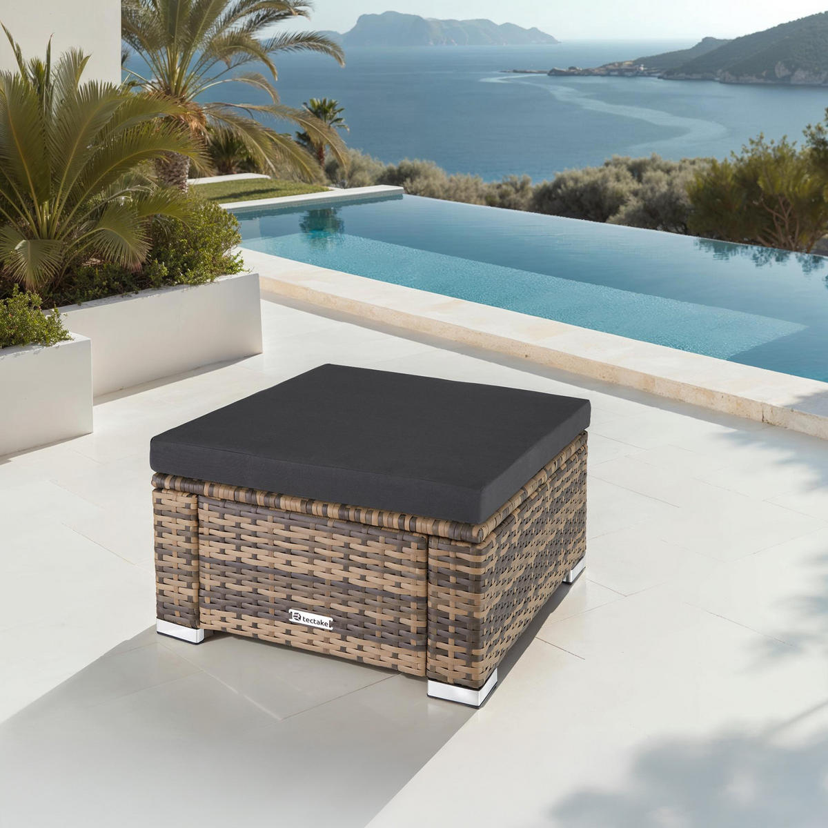 RATTAN-SITZHOCKER Bitonto,53 x 53 x 26 cm,natur - Naturfarben, Kunststoff (53/26/53cm) - tectake