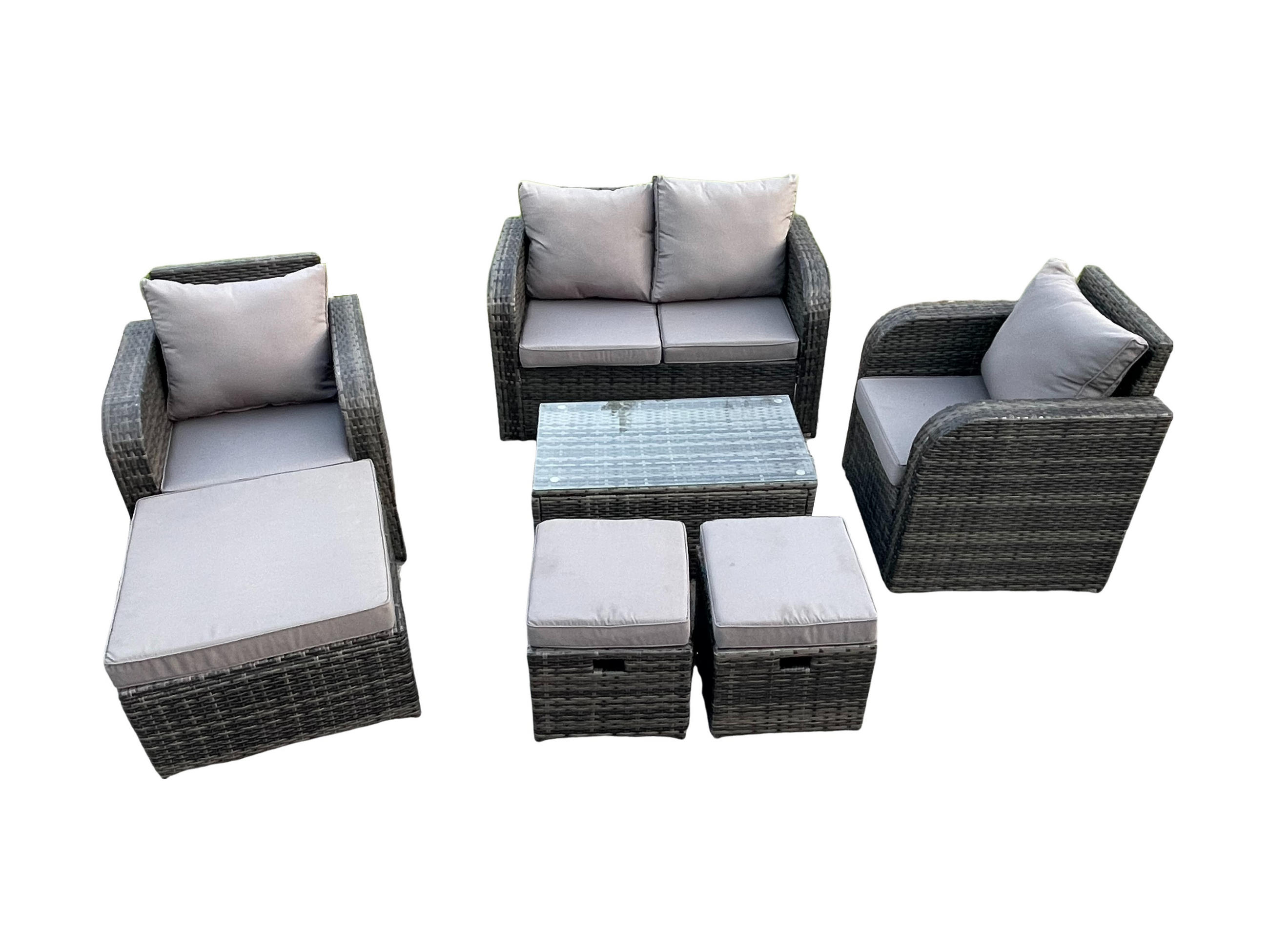 GARTENLOUNGE-SET Polyrattan Dunkelgrau 7-Sitzer - Dunkelgrau, Metall - Fimous