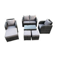 GARTENLOUNGE-SET Polyrattan Dunkelgrau 7-Sitzer - Dunkelgrau, Metall - Fimous