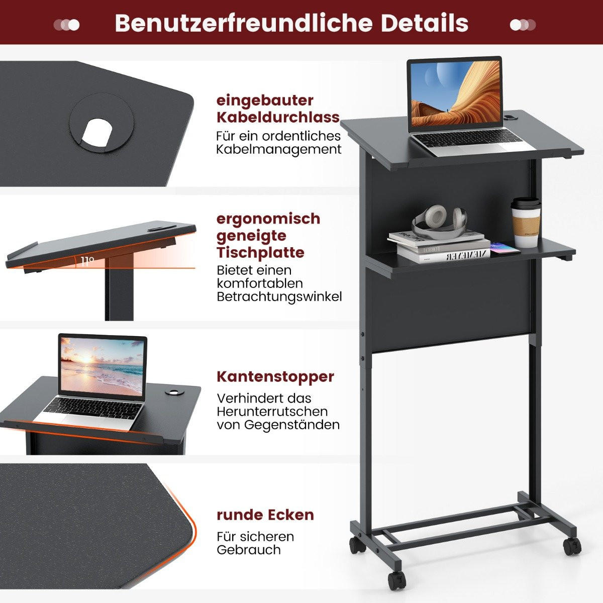 SCHREIBTISCH Schwarz MDF 60/40/108.5 cm - Schwarz, Holzwerkstoff (60/40/108.5cm) - Gemütlich Home