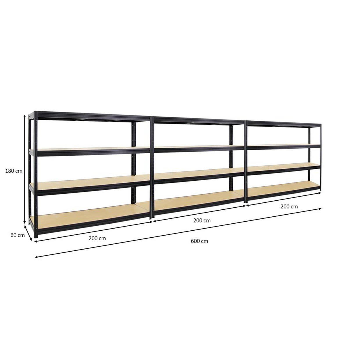 SCHWERLASTREGAL Dino 3er-Set mit 3x 180x200x60 cm Fachlast 500 kg Schwarz - Schwarz, Metall (600/180/60cm) - PROREGAL