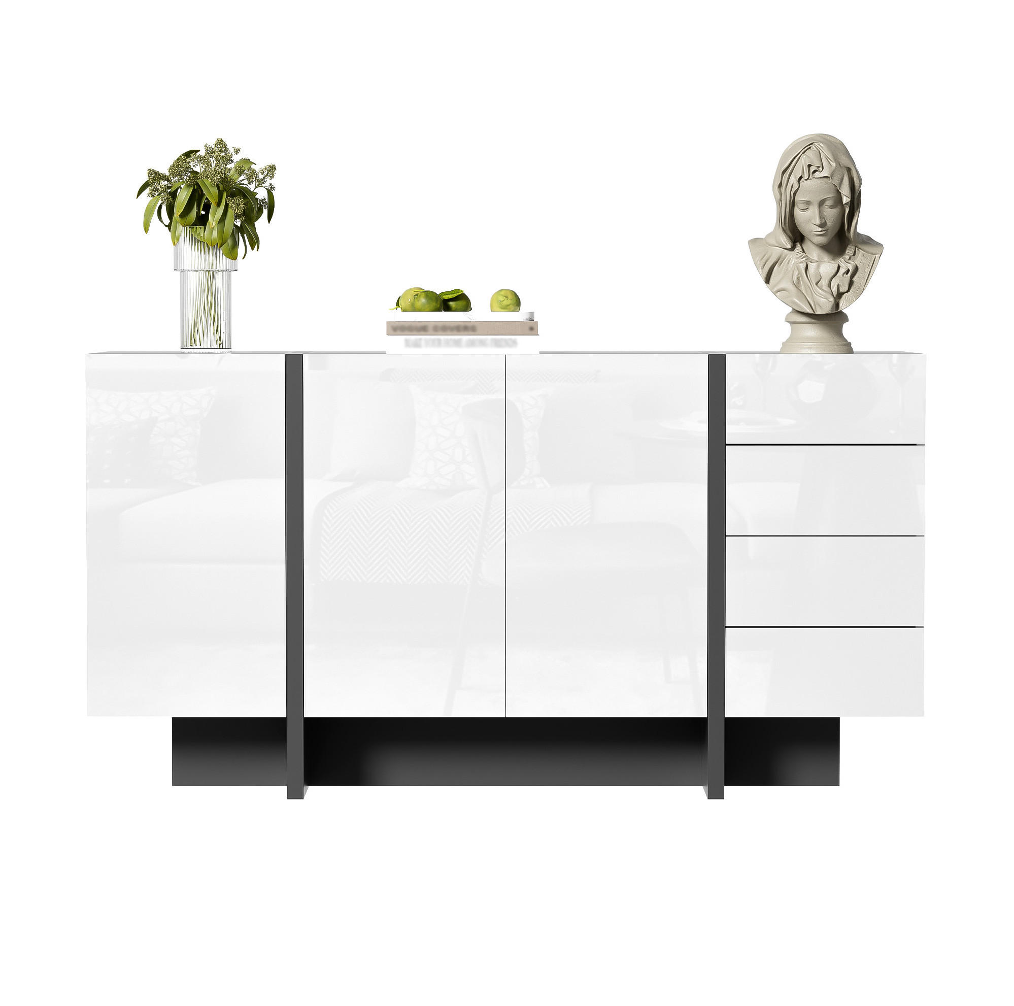 SIDEBOARD 150/40/80,5 cm mit 2 Türen & 4 Schubladen in Weiß Hochglanz - Weiß, Holzwerkstoff (150/80.5/40cm) - BEAOK