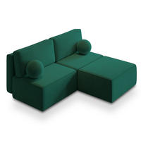 ECKSOFA VARNA M Grün Velours-Stoff mit Schlaffunktion - Grün, Holz (196/158cm) - MASSENO