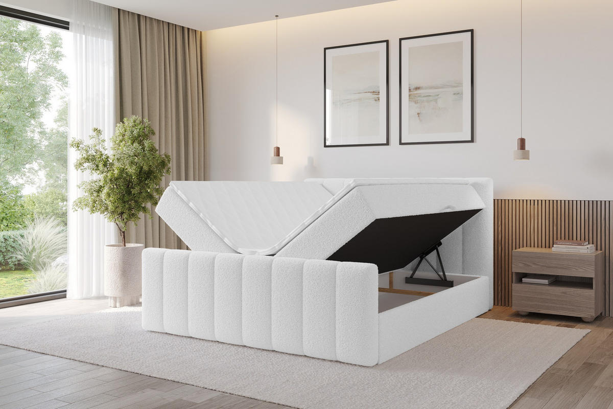 KONTINENTÁLNÍ POSTEL s matrací H3 - OTTA-Z - 200x200 cm Bílá - bílá, kompozitní dřevo (200/200cm) - ALTDECOR