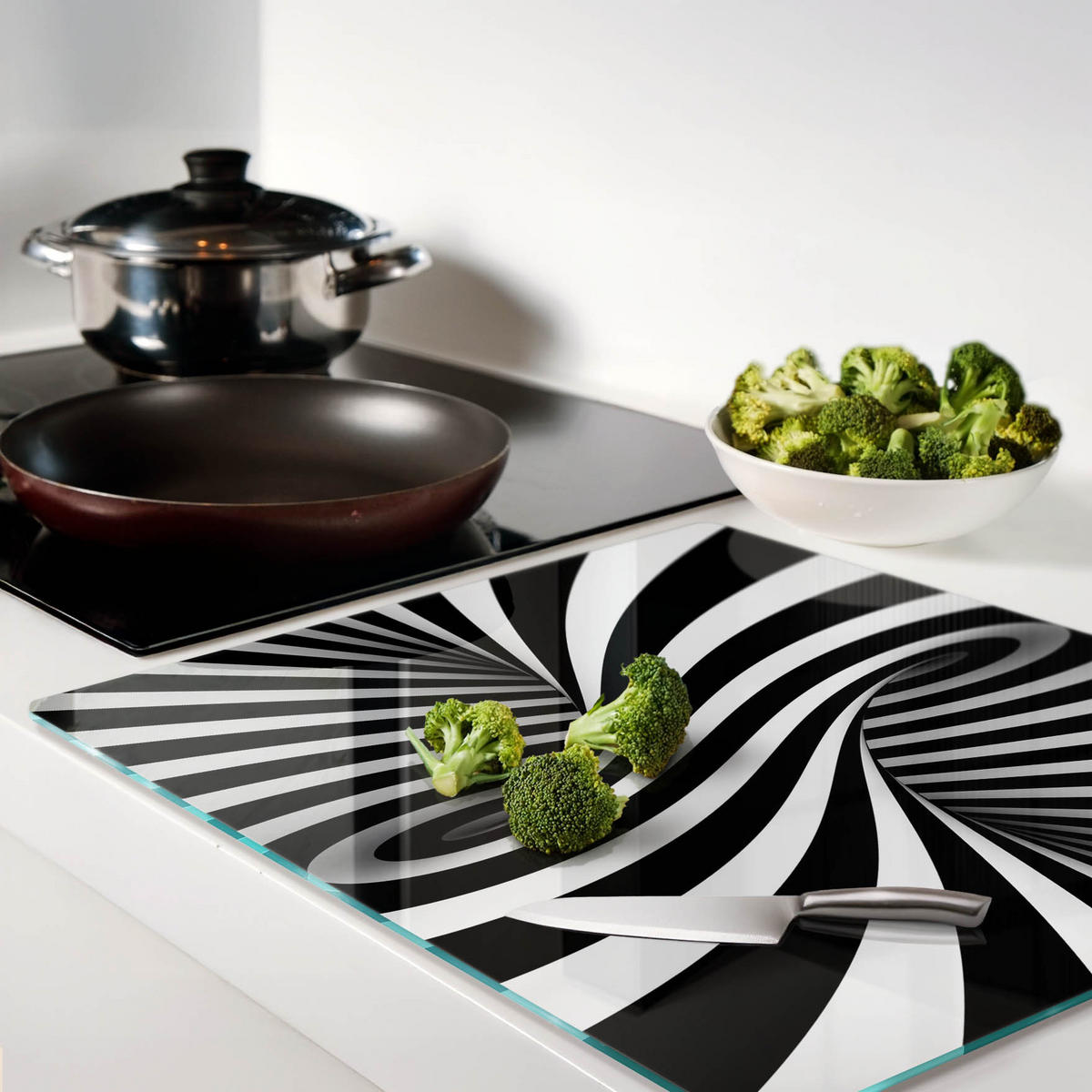 GLASPLATTE 60x52 cm Wirbelabstraktion - Schwarz, Glas (60/0.4/52cm) - TULUP