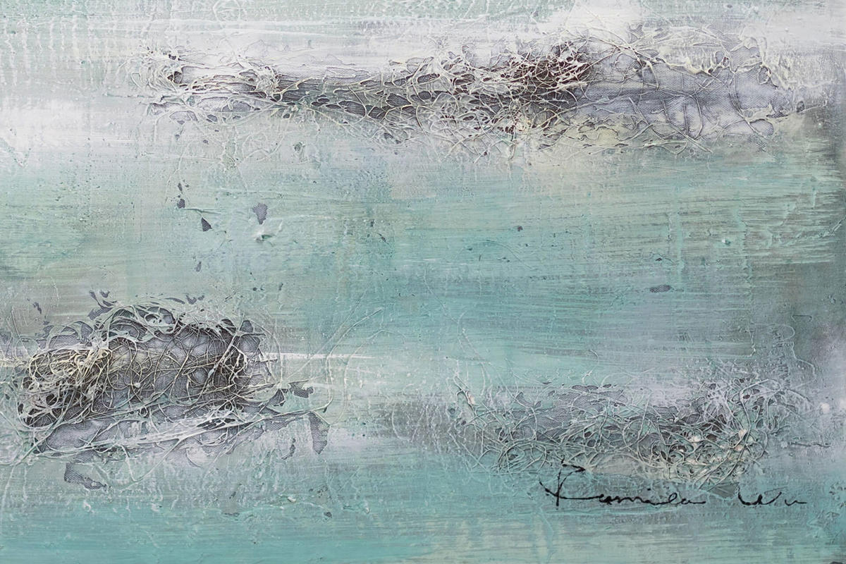 ACRYLBILD HANDGEMALT 80/80 cm - Beige/Petrol, Holz/Textil (80/80cm) - KUNSTLOFT