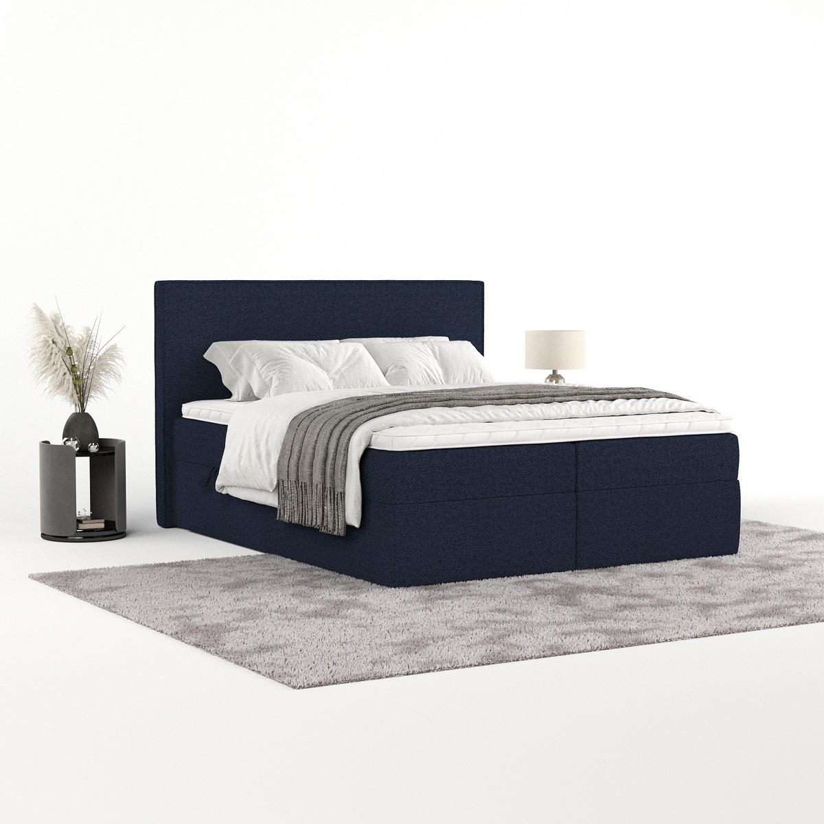 BOXBETT Nuvia 140/200 cm Marineblau im Riva Stoff - Schwarz/Dunkelblau, Holz/Holzwerkstoff (140/200cm) - AltaBeds