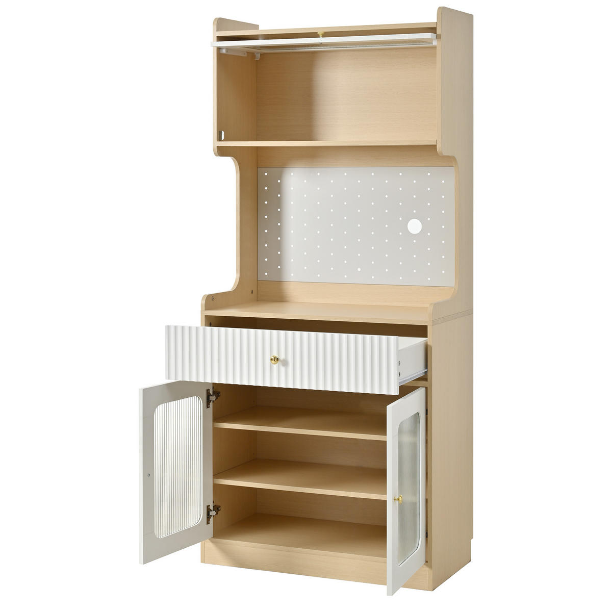 BUFFET DE-38320 80/40/180 cm mit LED-Beleuchtung und Riffelglas Natur - Naturfarben, Holzwerkstoff (80/180/40cm) - ComfortXL