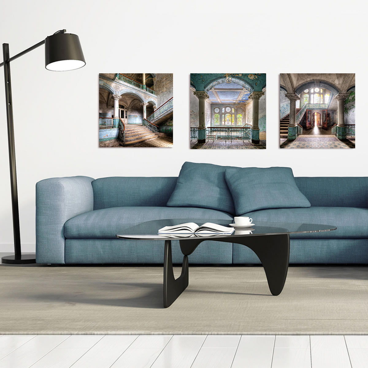 GLASBILD 50x50 cm Lost Places türkis beige - Türkis/Naturfarben, Glas (50/50cm) - artissimo