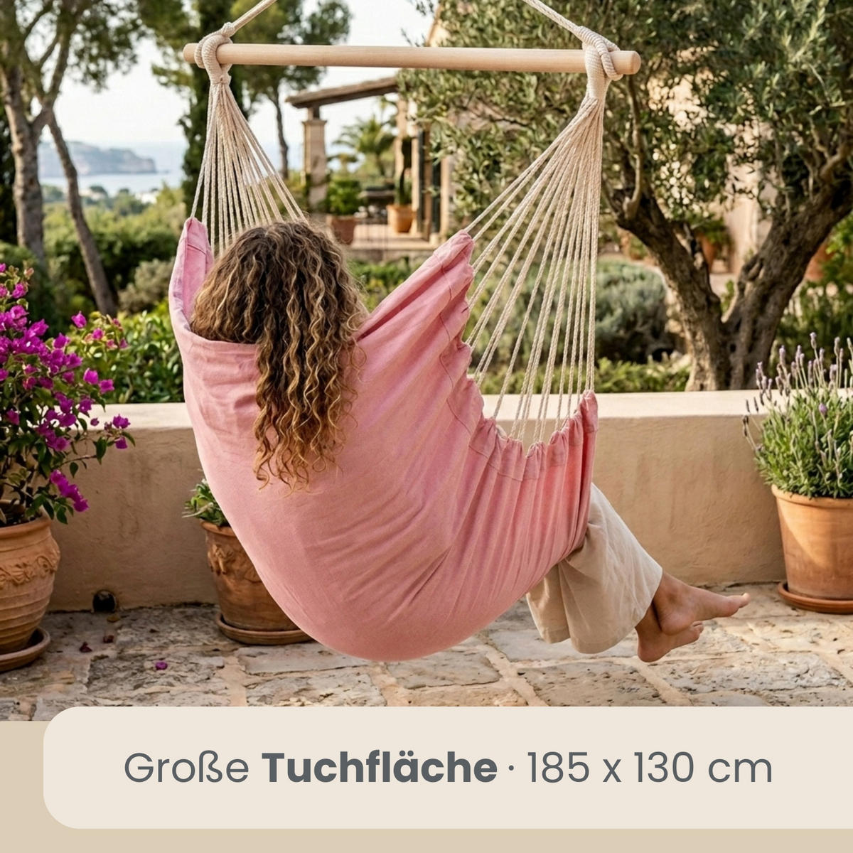 XXL HÄNGESESSEL 185/130 cm Belastbar bis 150 kg Rosa - Rosa, Textil (130/155/185cm) - Amanka