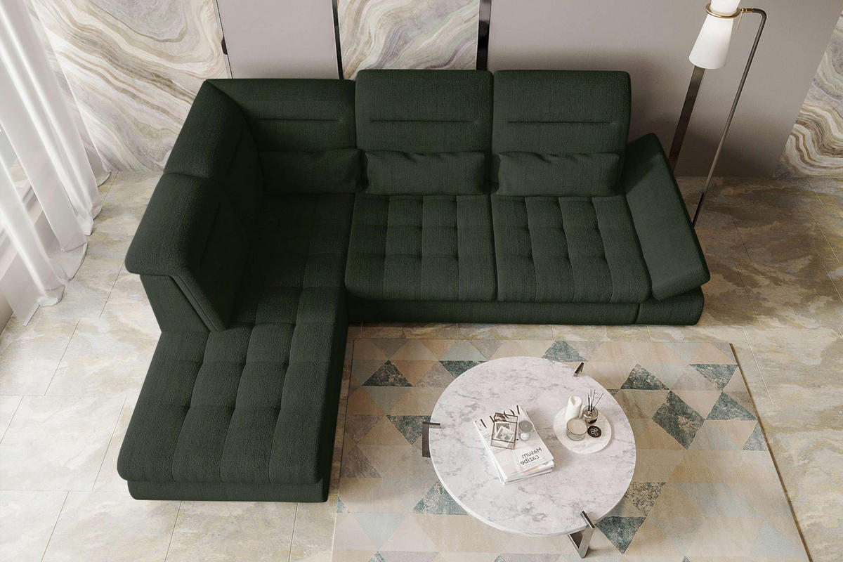 ECKSOFA Toscana Velours inkl. Schlaffunktion - Olivgrün, Textil (227/279cm) - 99rooms