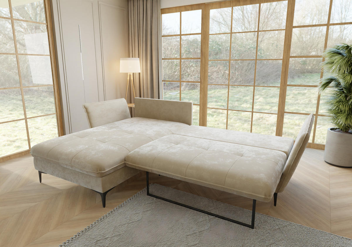 ECKSOFA Mira Beige Samt-Stoff - Beige/Schwarz, Textil/Metall (260/168cm) - S-Style Möbel