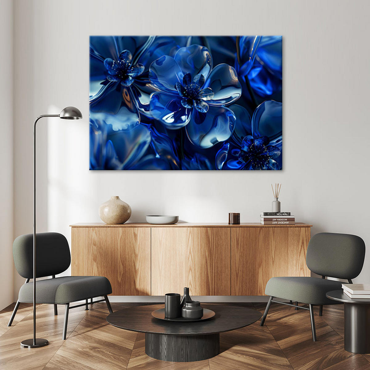WANDBILD blaue glasblumen 3d - Blau, Textil (60/40cm) - Feeby