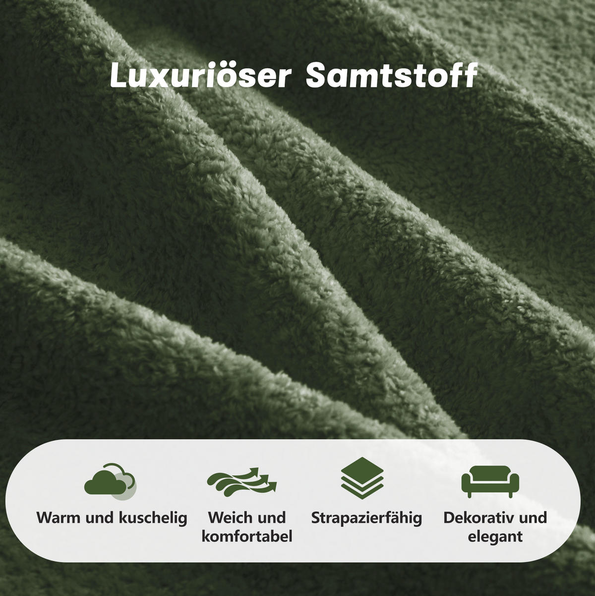 SOFA 192/98/70 cm in Grün aus Samt, modular und ohne Aufbau - Grün, Textil (98/70/192cm) - Flora Grace