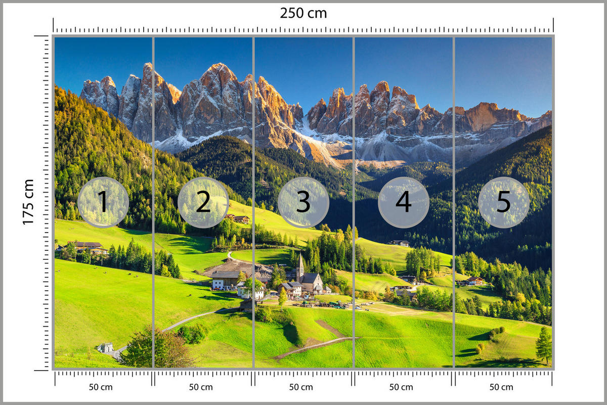 FOTOTAPETE Berge Bäume Natur Landschaft 3D 250x175 - Blau/Beige, Papier (250/175cm) - Muralo